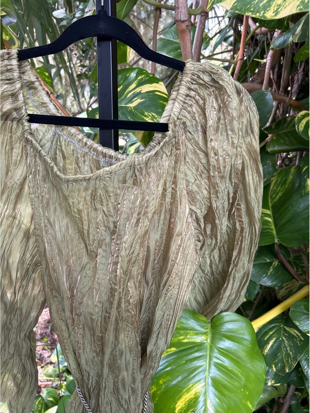 Fairy - costume look Sheer Crinkled Blouse with Puff Sleeves in Light Green